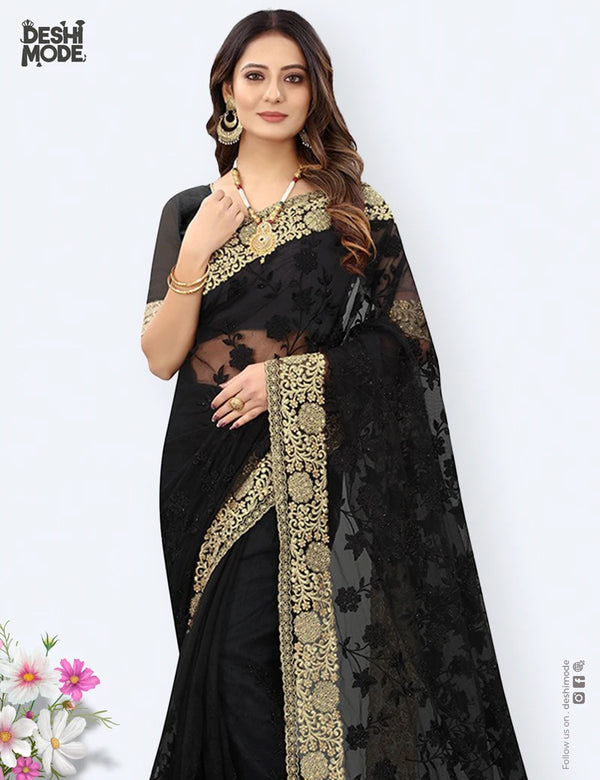 Premium Georgette Sharee with High-Quality Embroidery DS-18-BK